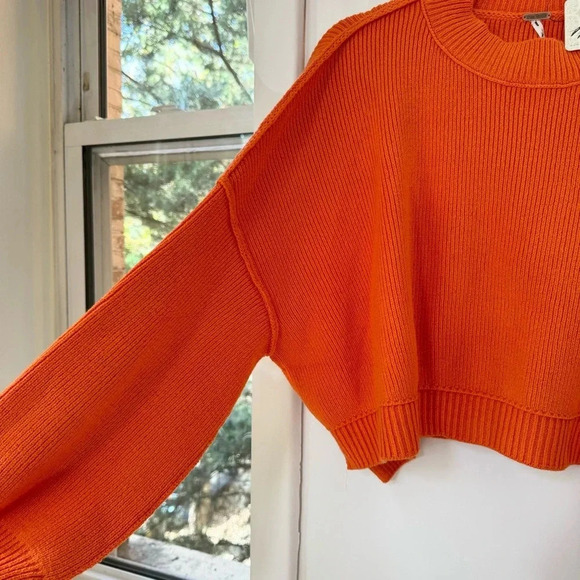 NWT Free People Easy Street Crop Sweater Orange Small Oversized Rib Knit - Picture 8 of 10
